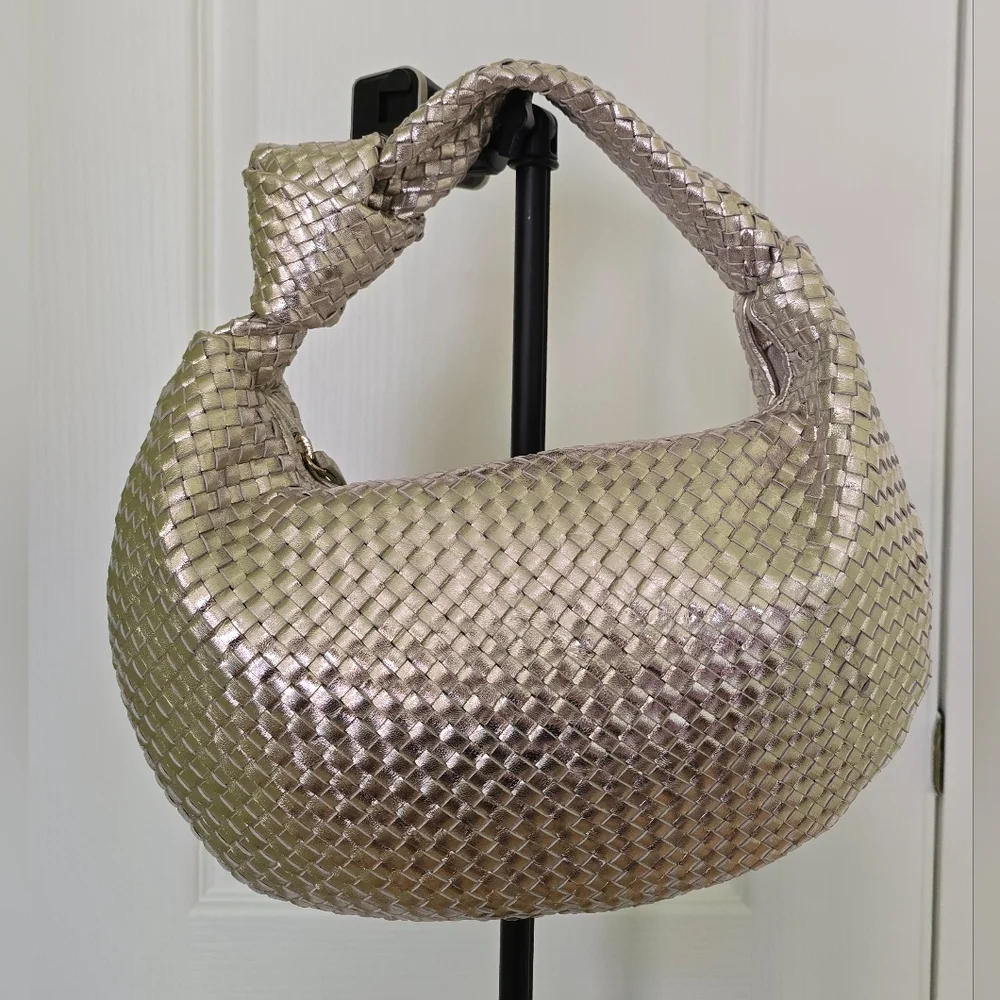 EUC WHBM Luxurious Silver Genuine Leather Woven Knot Bag